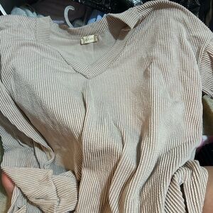 Altar'd State Ribbed V-Neck Blouse in Cream